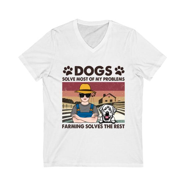 Personalized Shirt, Dogs Solve Most Of My Problems Farming Solves The Rest, Gift For Farmers And Dog Lovers