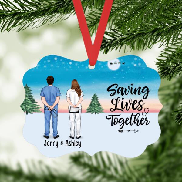 Personalized Ornament, Saving Lives Together, Doctor Couple, Friends And Colleagues, Christmas Gift For Doctors