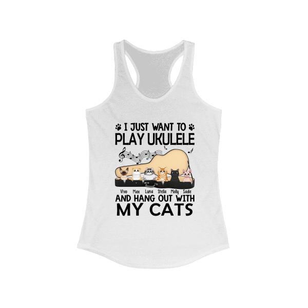 Personalized Shirt, Up To 6 Cats, I Just Want To Play Ukulele And Hang Out With My Cats, Gift For Ukulele Players And Cat Lovers