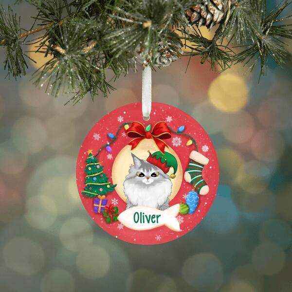 Personalized Ornament, Cute Cat Peeking, Christmas Gift For Cat Lovers