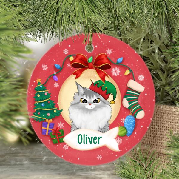 Personalized Ornament, Cute Cat Peeking, Christmas Gift For Cat Lovers