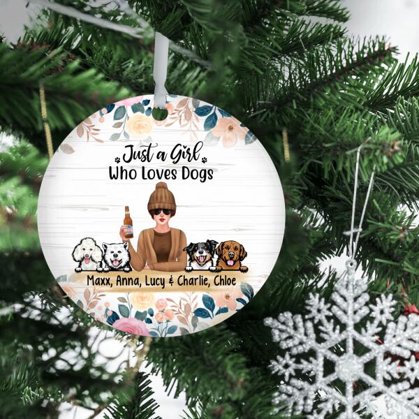 Personalized Ornament, Just A Girl Who Loves Dogs - Flower Theme, Christmas Gift For Dog Lovers