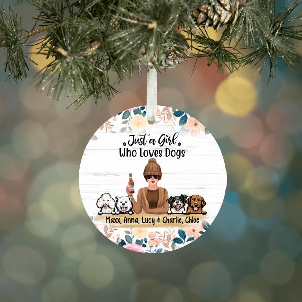 Personalized Ornament, Just A Girl Who Loves Dogs - Flower Theme, Christmas Gift For Dog Lovers