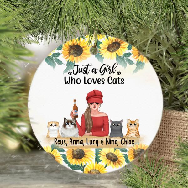 Personalized Ornament, Just A Girl Who Loves Cats - Flower Theme, Christmas Gift For Cat Lovers