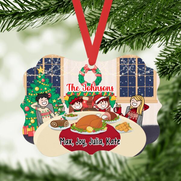 Personalized Ornament, Family Around Christmas Dining Table, Christmas Gift For Family