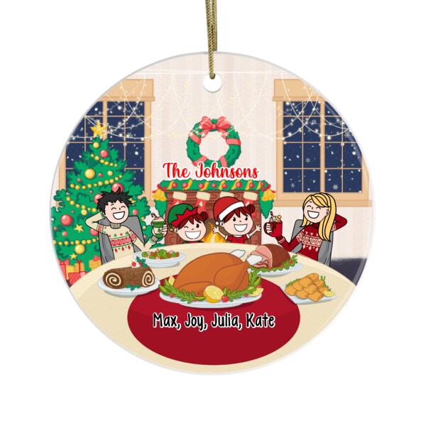 Personalized Ornament, Family Around Christmas Dining Table, Christmas Gift For Family