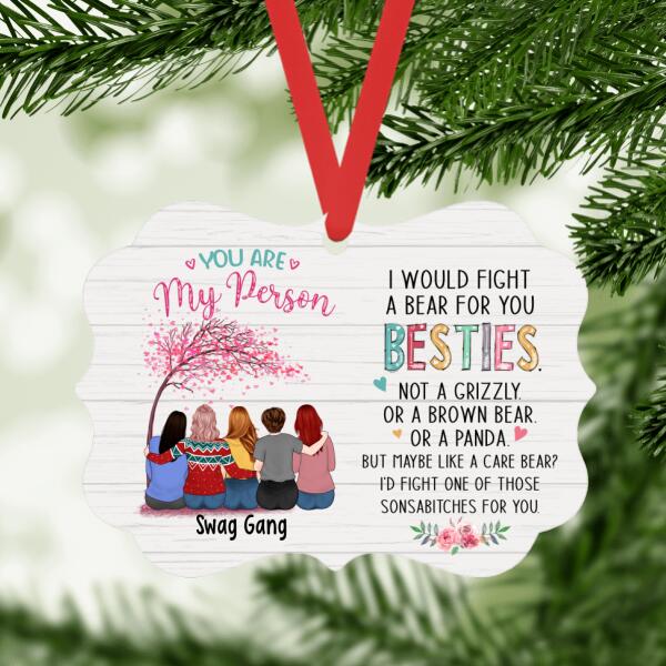 Personalized Ornament, Up To 5 Girls Under Pink Tree, I Would Fight A Bear For You Besties, Gift For Sisters, Best Friends