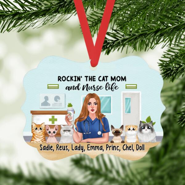 Rockin the Cat Mom and Nurse Life - Christmas Personalized Gifts Custom Cat Ornament for Cat Mom, Cat Lovers