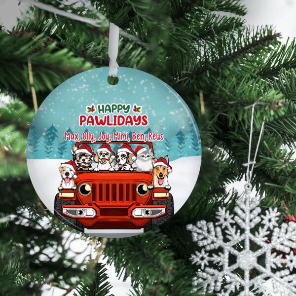 Personalized Ornament, Up To 6 Pets On Car, Happy Pawlidays, Christmas Gift For Car Lovers, Dog Lovers, Cat Lovers