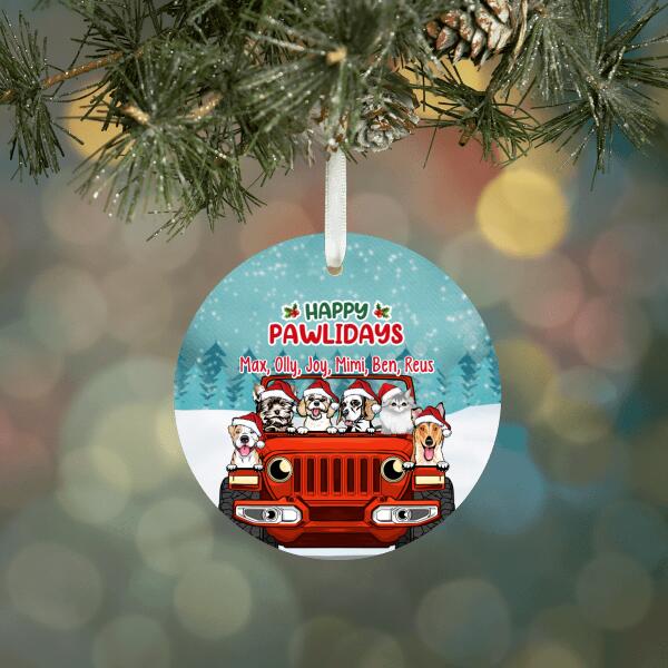 Personalized Ornament, Up To 6 Pets On Car, Happy Pawlidays, Christmas Gift For Car Lovers, Dog Lovers, Cat Lovers