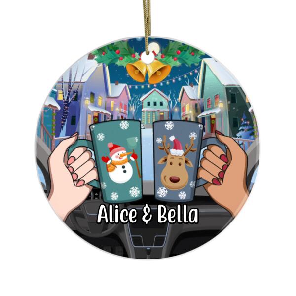 Personalized Ornament, Besties Drinking In Car At Christmas, Christmas Gift For Best Friends, Sisters