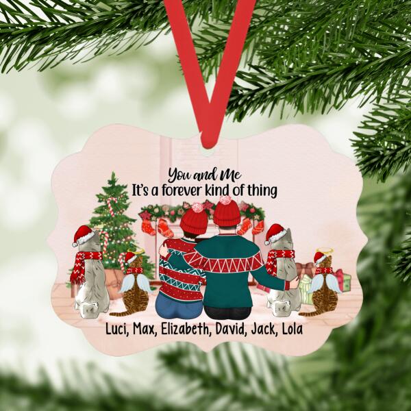 Personalized Ornament, Christmas Couple With Pets, Christmas Gift For Couple, Dog Lovers, Cat Lovers