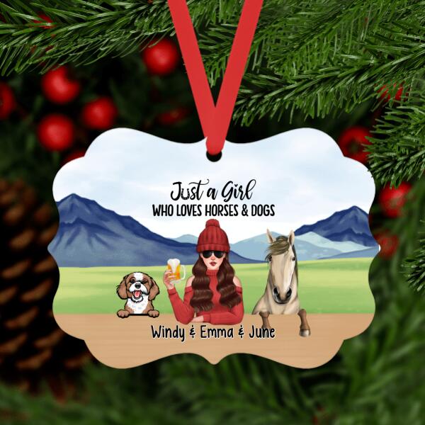 Personalized Ornament, Just A Girl Who Loves Horses And Dogs, Christmas Gift For Dog Lovers, Horse Lovers