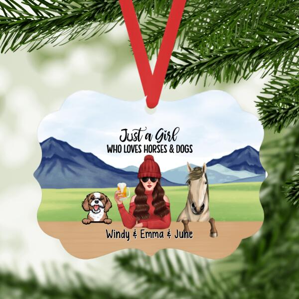 Personalized Ornament, Just A Girl Who Loves Horses And Dogs, Christmas Gift For Dog Lovers, Horse Lovers