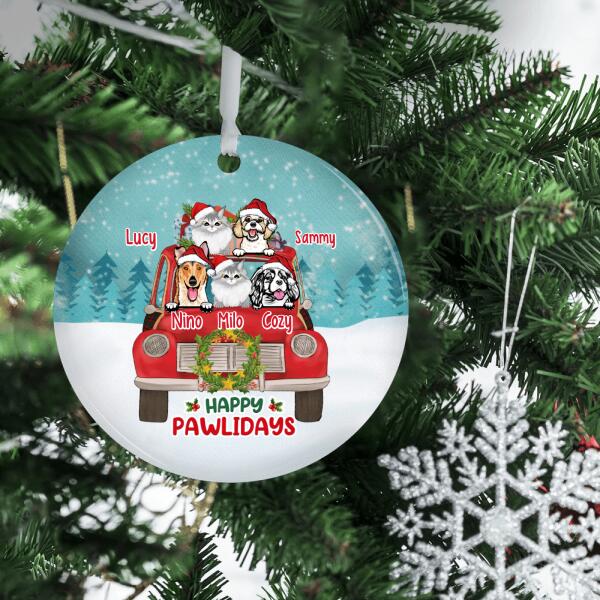 Personalized Ornament, Happy Pawliday, Up To 5 Dogs, Cats On Christmas Car, Christmas Gift For Dog Lover, Cat Lover, Family