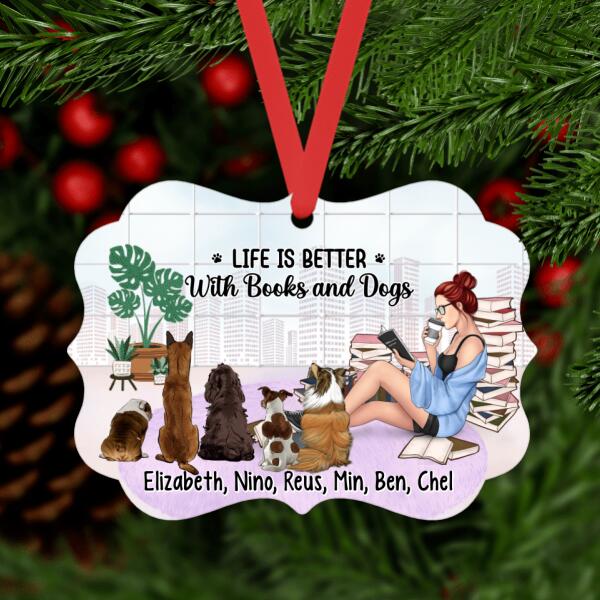 Personalized Ornament, Life Is Better With Books And Dogs, Christmas Gift For Book Lovers And Dog Lovers