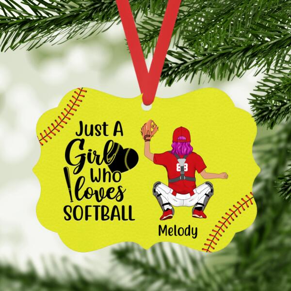 Personalized Ornament, Christmas Gift For Softball Fans, Just A Girl Who Loves Softball