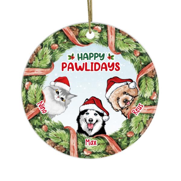 Personalized Ornament, Pets In Wreath, Happy Pawlidays, Christmas Gift For Dog Lovers, Cat Lovers