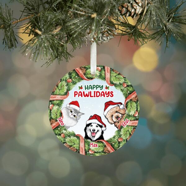 Personalized Ornament, Pets In Wreath, Happy Pawlidays, Christmas Gift For Dog Lovers, Cat Lovers