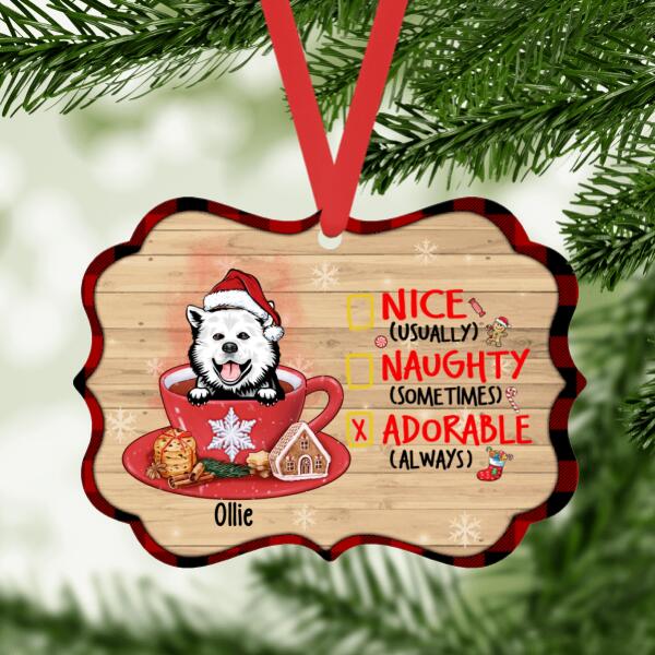 Personalized Ornament, Up To 3 Dogs, Christmas Gift For Dog Lovers, Dog Peeking In Christmas Cup, Nice Naughty Adorable