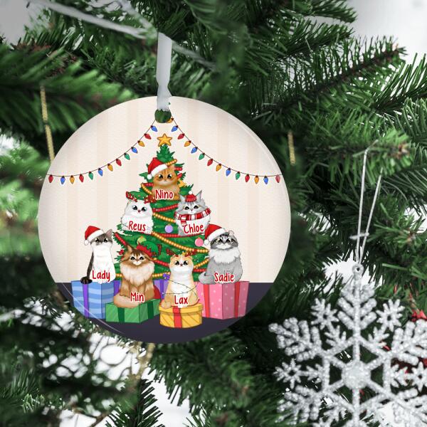 Personalized Ornament, Cat Around Christmas Tree, Christmas Gift For Cat Lovers