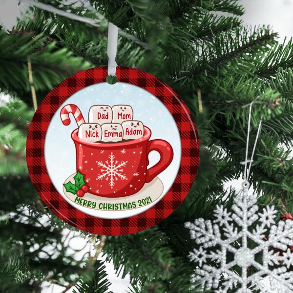 Personalized Ornament, Merry Christmas, Hot Cocoa With Marshmallows Family, Christmas Gift For Family