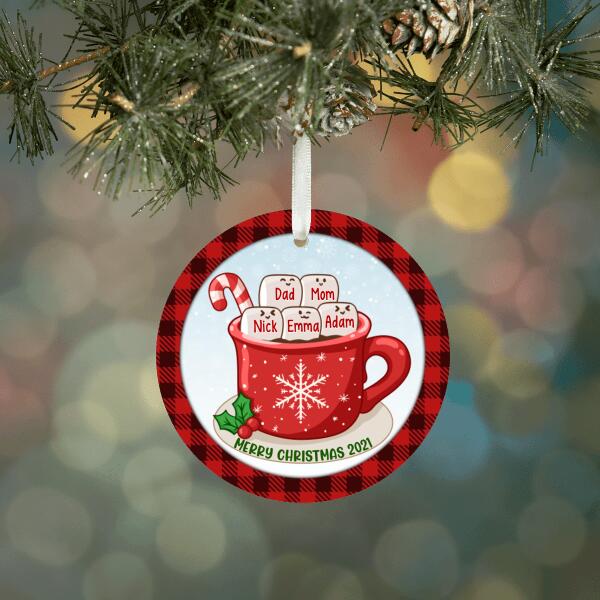 Personalized Ornament, Merry Christmas, Hot Cocoa With Marshmallows Family, Christmas Gift For Family