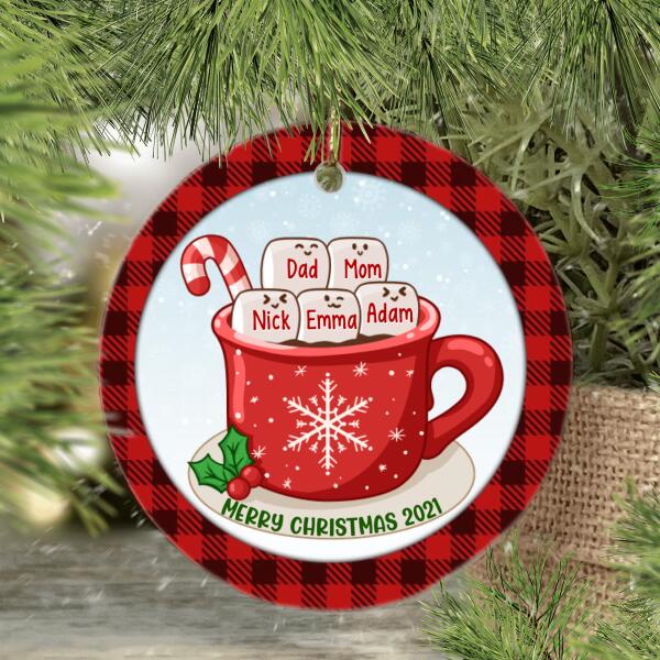 Personalized Ornament, Merry Christmas, Hot Cocoa With Marshmallows Family, Christmas Gift For Family