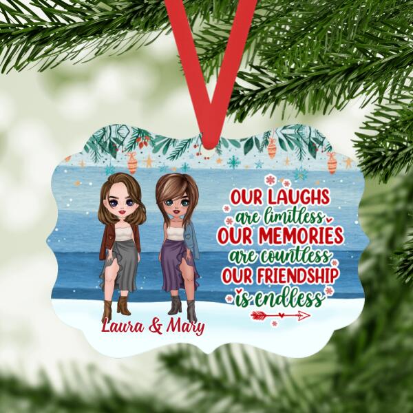 Personalized Ornament, Up To 4 Girls, Christmas Gift For Sisters, Best Friends, Our Laugh Are Limitless