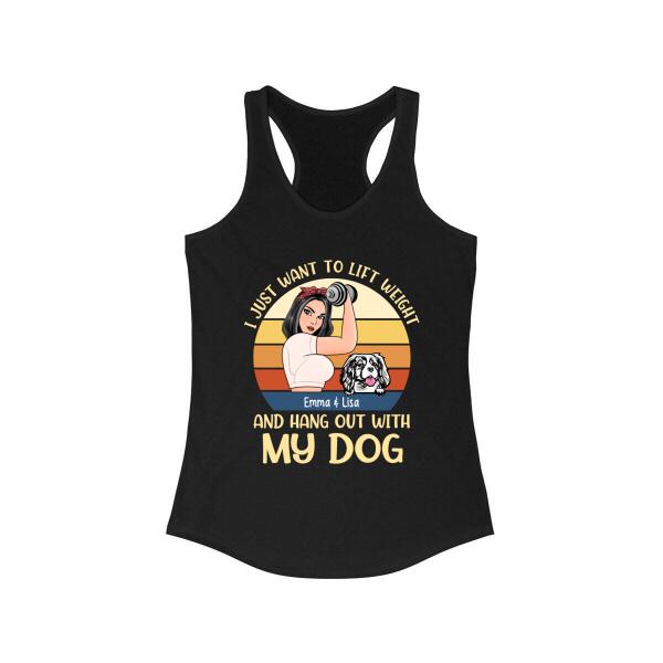 Personalized Shirt, Strong Woman, I Just Want To Lift Weight And Hang Out With My Dogs, Gift For Fitness Lovers And Dog Lovers