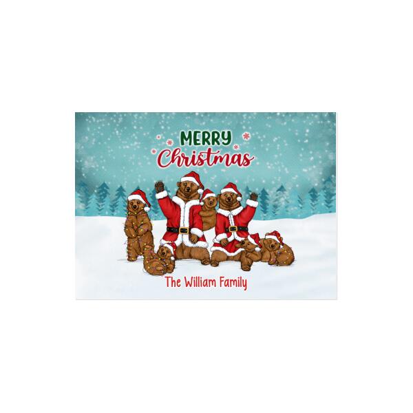 Personalized Postcard, Merry Christmas Bear Family, Couple With Kids, Christmas Gift For Family