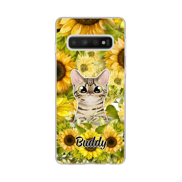 Personalized Phone Case, Up To 2 Cats, Gift For Cat Lovers, Cat And Sunflower