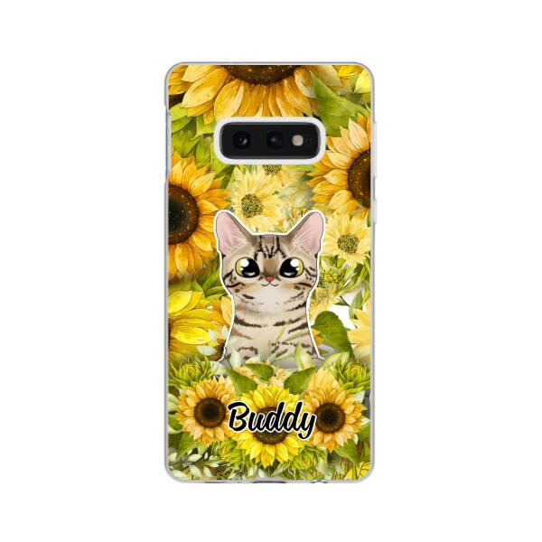 Personalized Phone Case, Up To 2 Cats, Gift For Cat Lovers, Cat And Sunflower