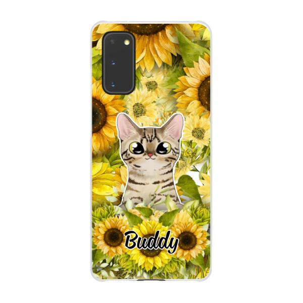 Personalized Phone Case, Up To 2 Cats, Gift For Cat Lovers, Cat And Sunflower