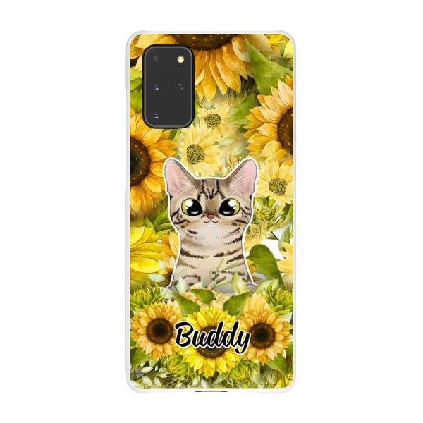 Personalized Phone Case, Up To 2 Cats, Gift For Cat Lovers, Cat And Sunflower