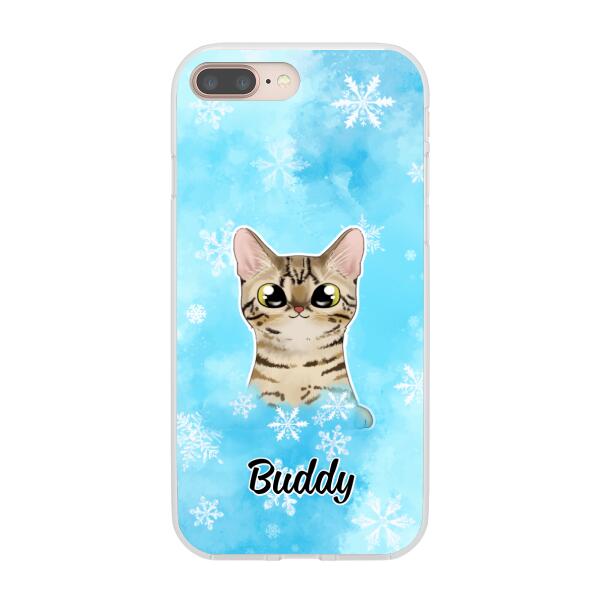 Personalized Phone Case, Up To 3 Cats, Gift For Cat Lovers, Winter Theme, Cats And Snowflake