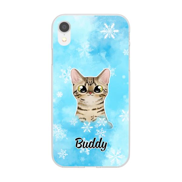 Personalized Phone Case, Up To 3 Cats, Gift For Cat Lovers, Winter Theme, Cats And Snowflake