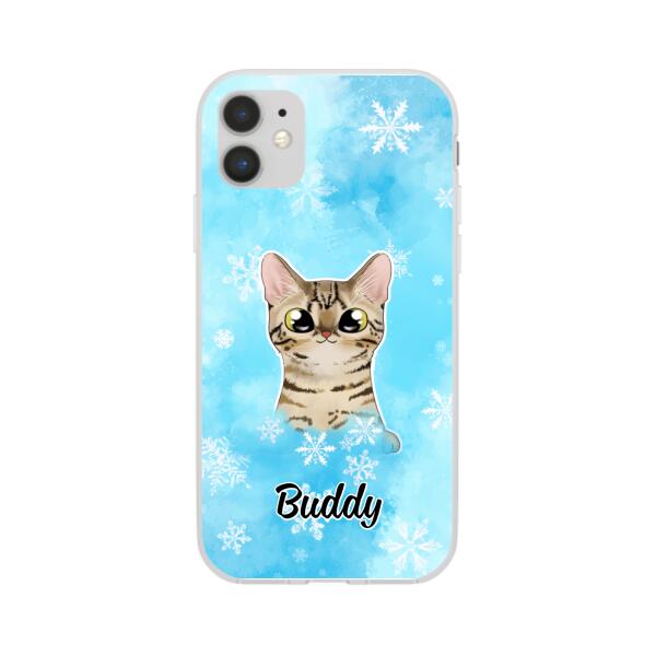 Personalized Phone Case, Up To 3 Cats, Gift For Cat Lovers, Winter Theme, Cats And Snowflake