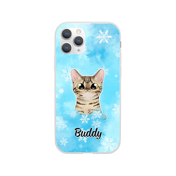 Personalized Phone Case, Up To 3 Cats, Gift For Cat Lovers, Winter Theme, Cats And Snowflake