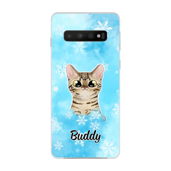 Personalized Phone Case, Up To 3 Cats, Gift For Cat Lovers, Winter Theme, Cats And Snowflake