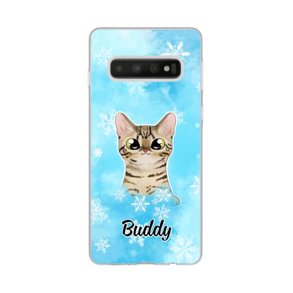 Personalized Phone Case, Up To 3 Cats, Gift For Cat Lovers, Winter Theme, Cats And Snowflake