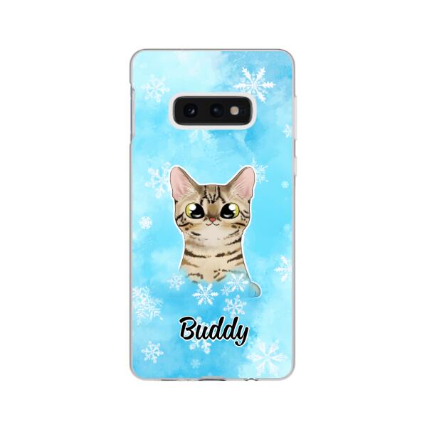 Personalized Phone Case, Up To 3 Cats, Gift For Cat Lovers, Winter Theme, Cats And Snowflake