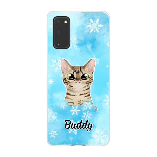 Personalized Phone Case, Up To 3 Cats, Gift For Cat Lovers, Winter Theme, Cats And Snowflake