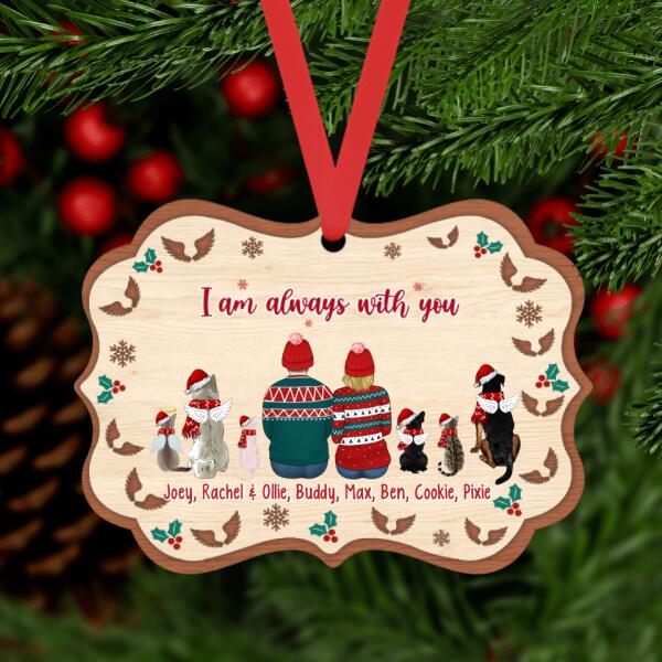 Personalized Ornament, Up To 6 Pets, Memorial Pet Gift, Couple Sitting With Pets, I Am Always With You