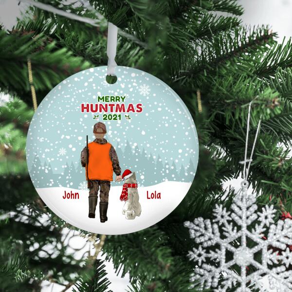 Personalized Ornament, Hunting Man with Dogs, Christmas Gift For Hunting and Dog Lovers