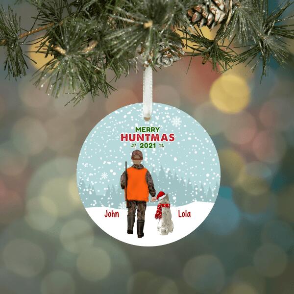 Personalized Ornament, Hunting Man with Dogs, Christmas Gift For Hunting and Dog Lovers