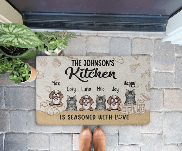 Seasoned With Love - Personalized Gifts Custom Dog Doormat for Family, Dog Lovers, Cat Lovers