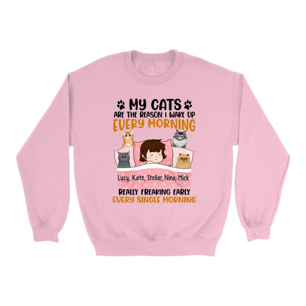 Personalized Shirt, Sleeping With Cats, My Cats Are The Reason I Wake Up Every Morning Really Freaking Early Every Single Morning, Gift For Cat Lovers