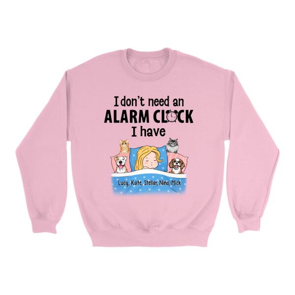 Personalized Shirt, Sleeping With Pets, I Don't Need An Alarm Clock, Gift For Dog Lovers, Cat Lovers