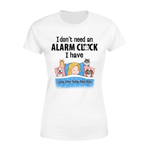 Personalized Shirt, Sleeping With Pets, I Don't Need An Alarm Clock, Gift For Dog Lovers, Cat Lovers